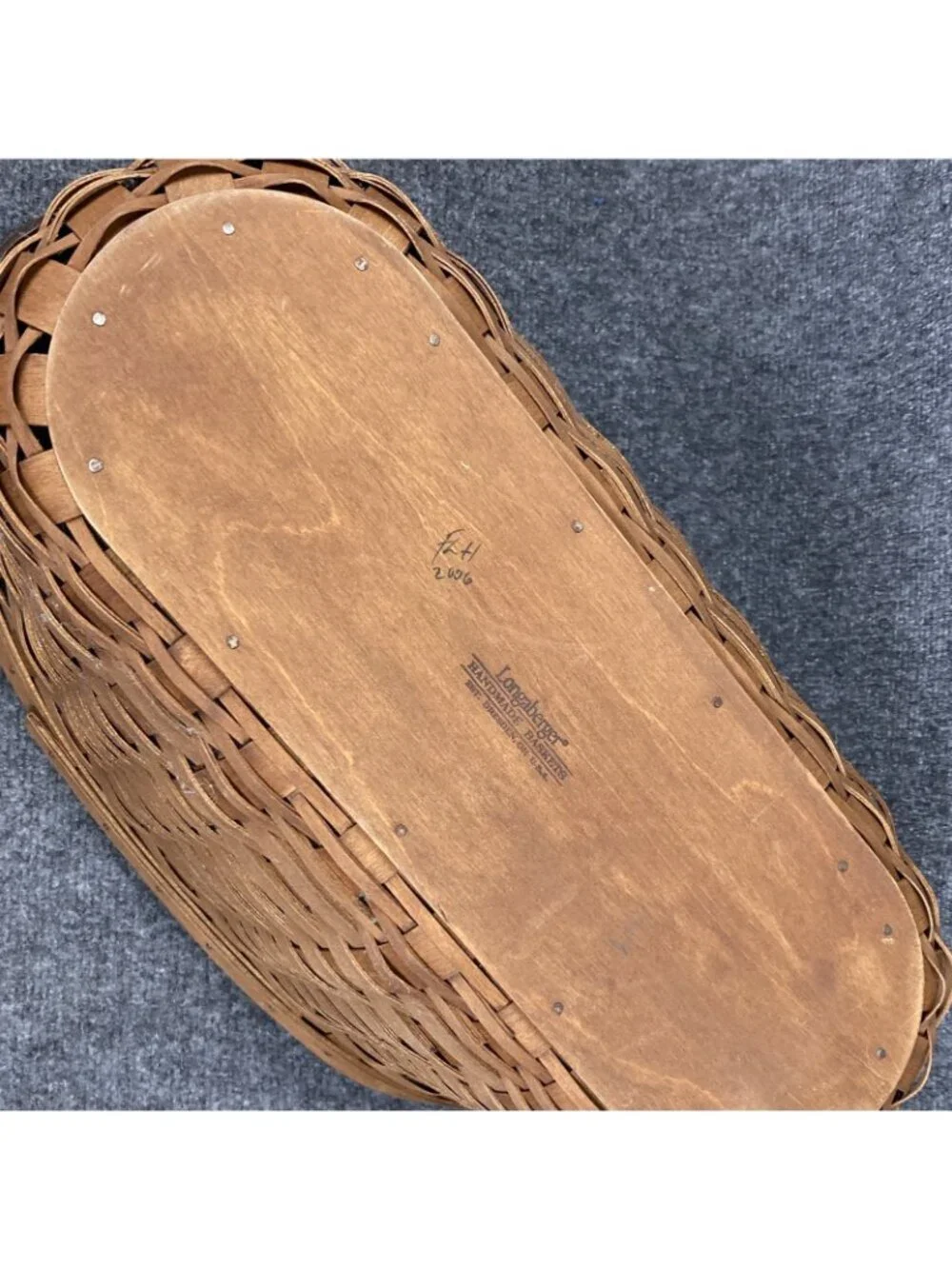 Longaberger 2006 Library Basket Rich Brown Leather Handles Protector Signed USA